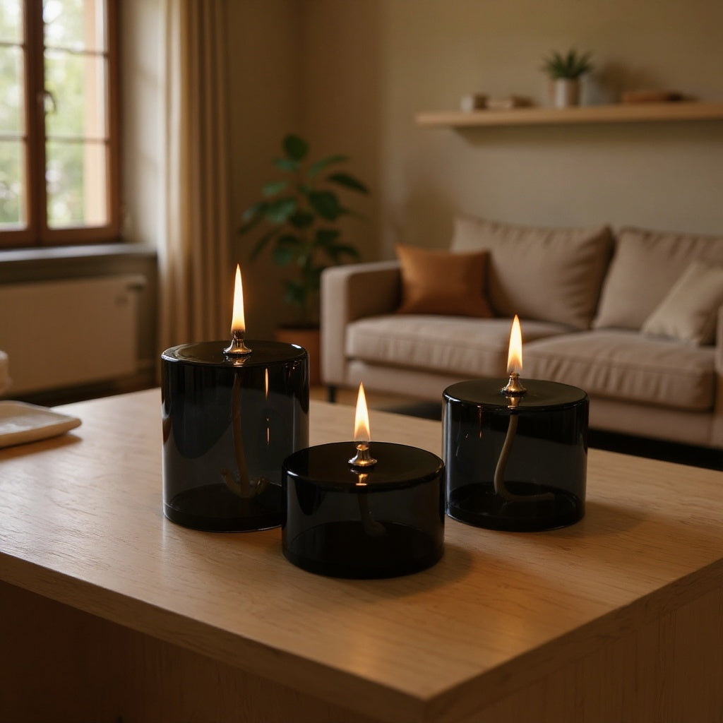 Black Cylindrical Glass Oil Lamp Set of 3