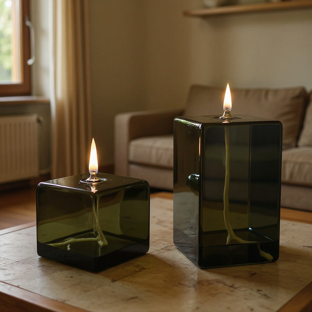 Green Cubic Glass Oil Lamp Trio Set