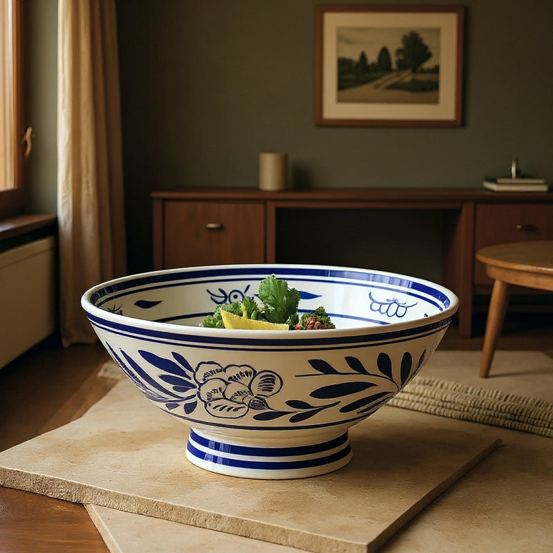 Blue and White Japanese Ramen Bowl
