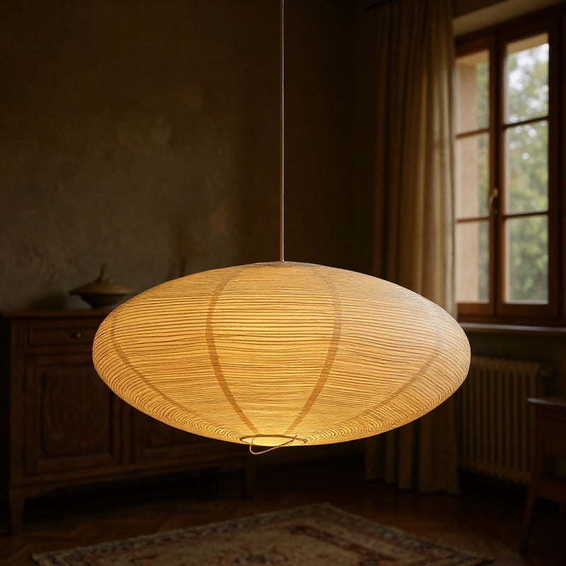 Ellipse Noguchi Akari Style Rice Paper Lantern Pendant Light