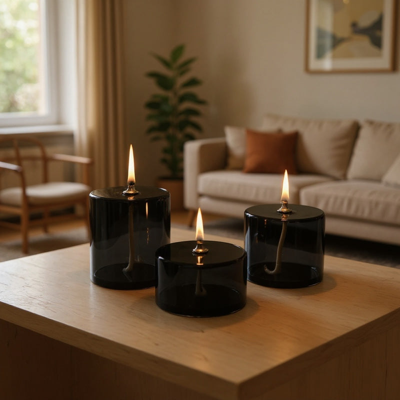 Black Cylindrical Glass Oil Lamp Set of 3