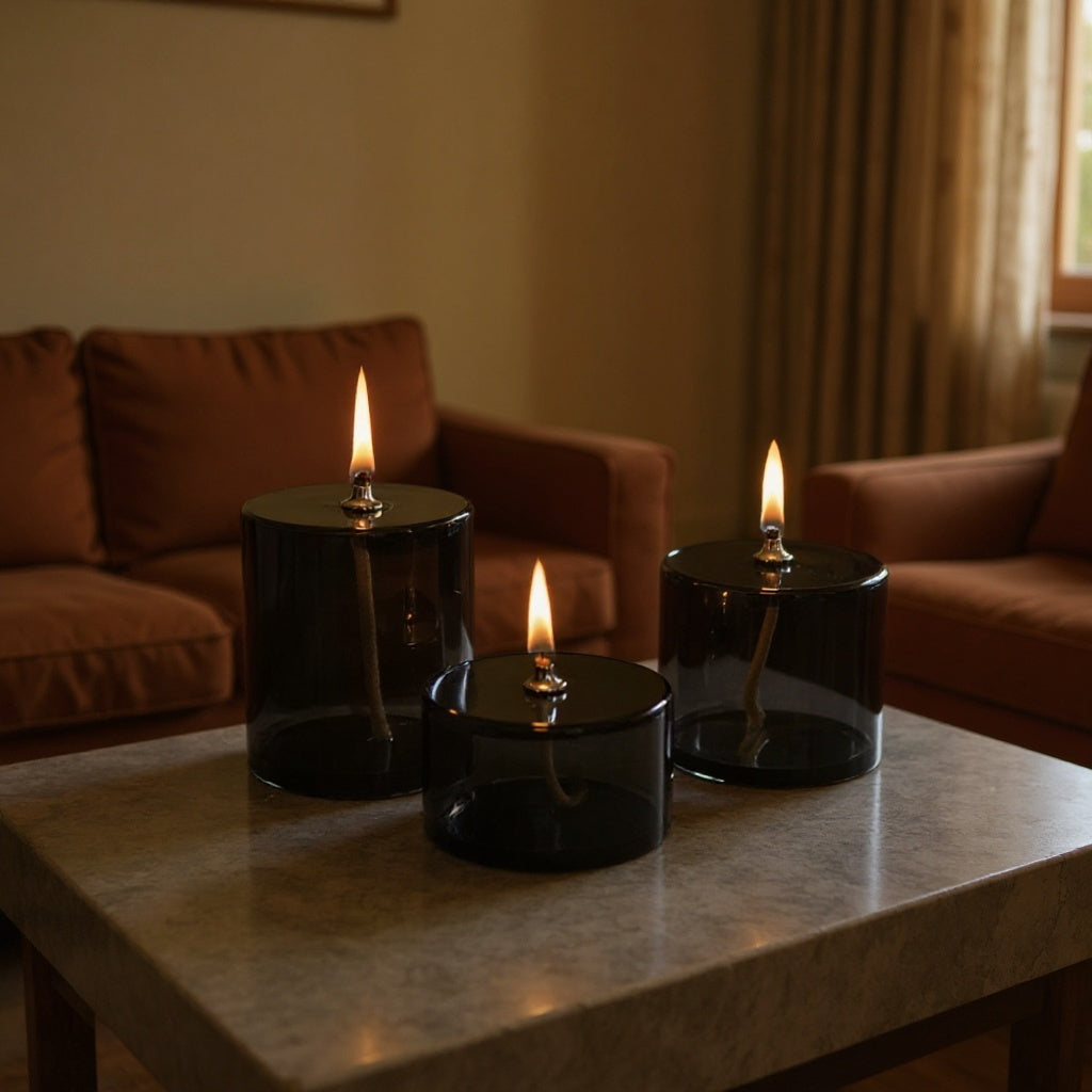 Black Cylindrical Glass Oil Lamp Set of 3