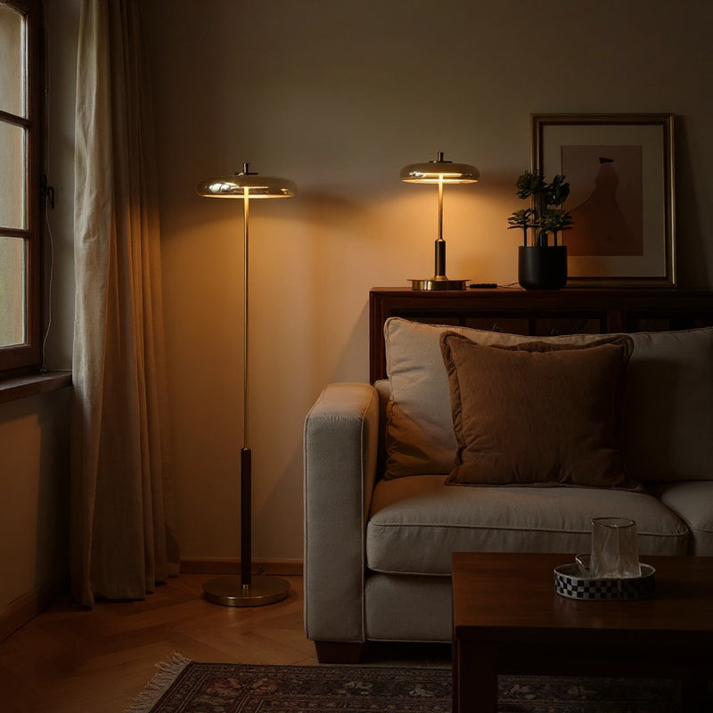 Walnut Brass Floor Lamp